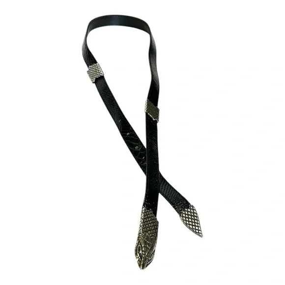 Avignon RARE Vintage Snake Belt Black Leather Silver Made in France M/L - Picture 5 of 13